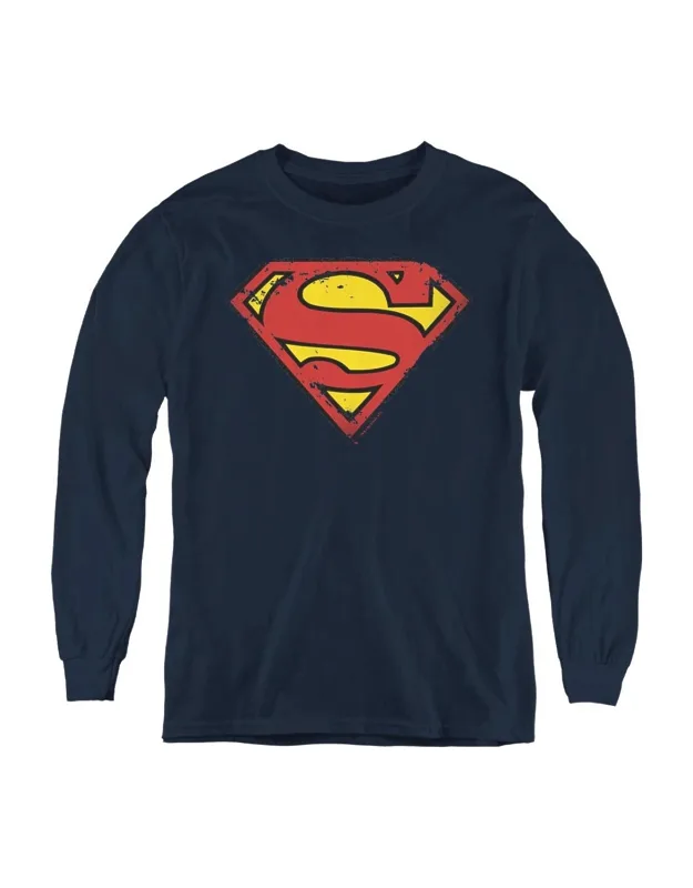 Superman Distressed Shield Long Sleeve Tee