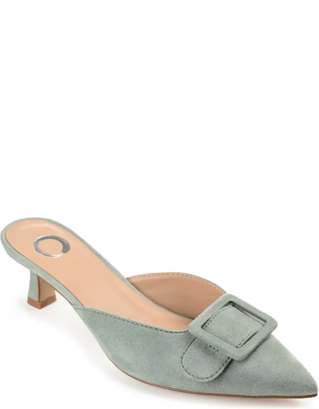 Vianna Kitten Heel Mules With Buckle Detail And Padded Footbed