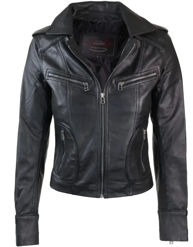 Leather Timber Biker Short Jacket With Zip External Pocket And Washed Look