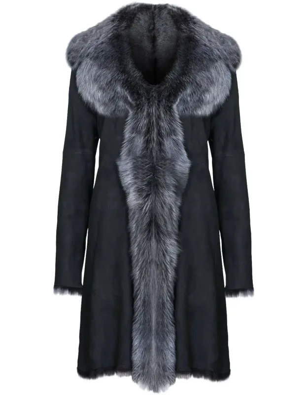 Toscana Sheepskin Suede Trench Coat - Luxurious Revere Collar, Pocketless Finish