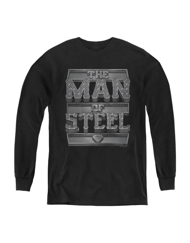 Superman Steel Text Long Sleeve Tee