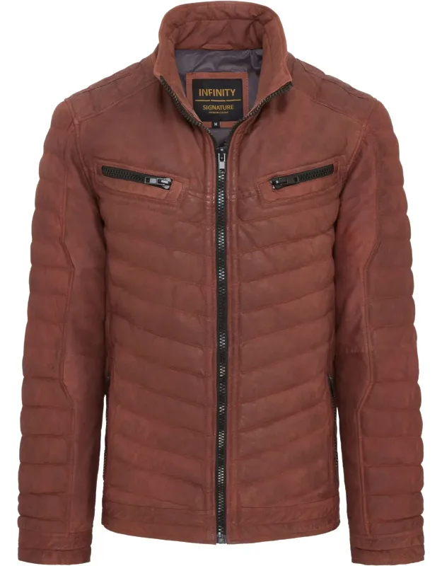 Quilted Puffer Leather Bomber Jacket - Torpoint With Insulated Quilting And Zipped Pockets