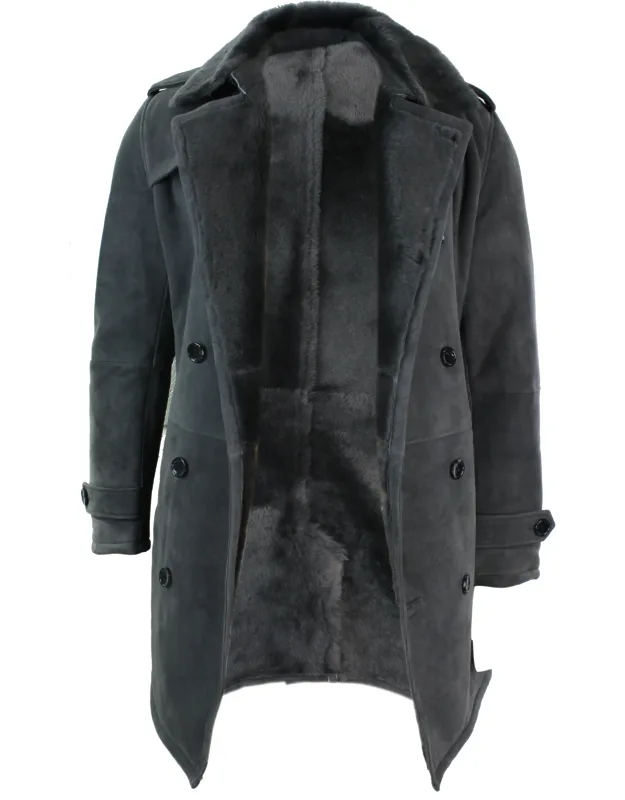 Sheepskin Double Breasted Belted Overcoat