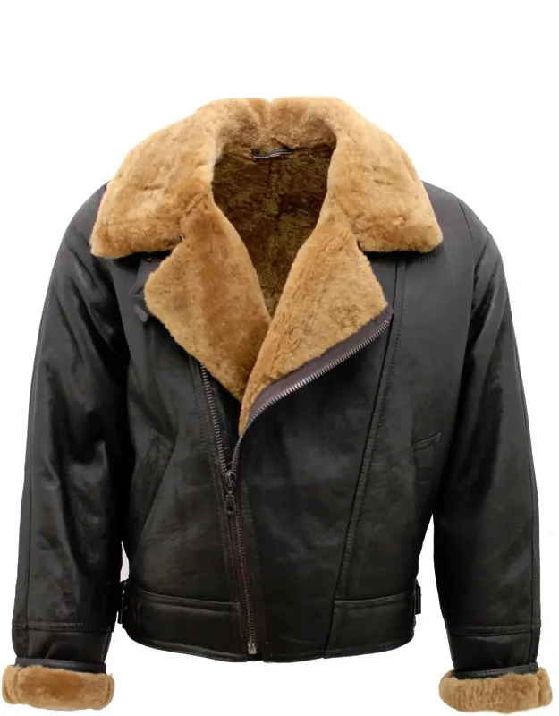Sheepskin Leather Ww2 Bomber Jacket-tucson With Thick Lining And Adjustable Waist