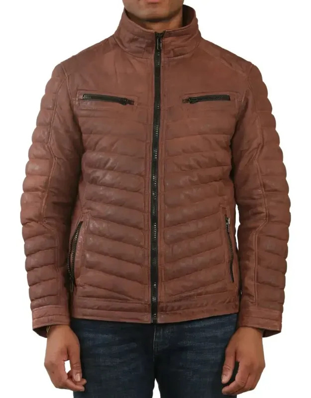 Quilted Puffer Soft Napa Leather Jacket