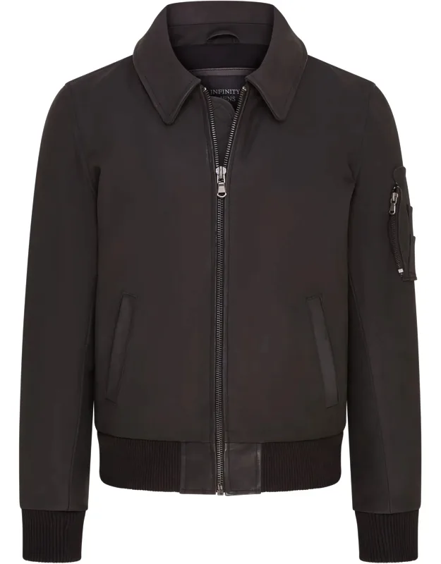 Bomber Jacket-eura High Quality Real Cow Hide, Rib Knit Waist And Cuffs For Tapered Fit