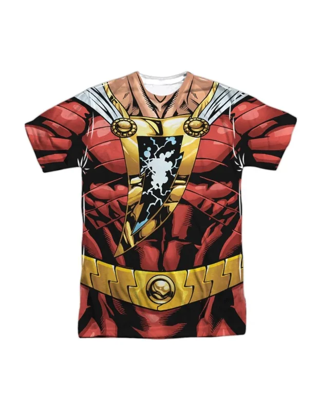 Justice League Of America Shazam Uniform Short Sleeve Poly Crew Tee - Stylish For Everyday Wear, 100% Officially Licensed