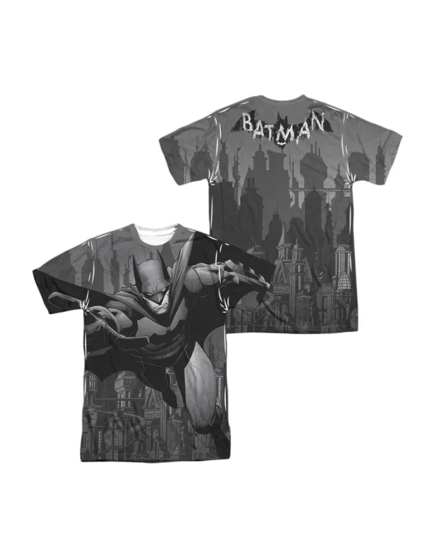 _batman Grey Race (front/back Print) Short Sleeve Poly Crew Tee / T-shirt 100% Officially Licensed, 100% Polyester_