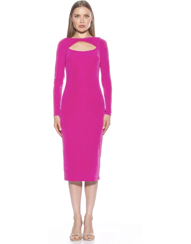 Tanya Dress With Twist Front Cutout Neckline And Long Sleeve