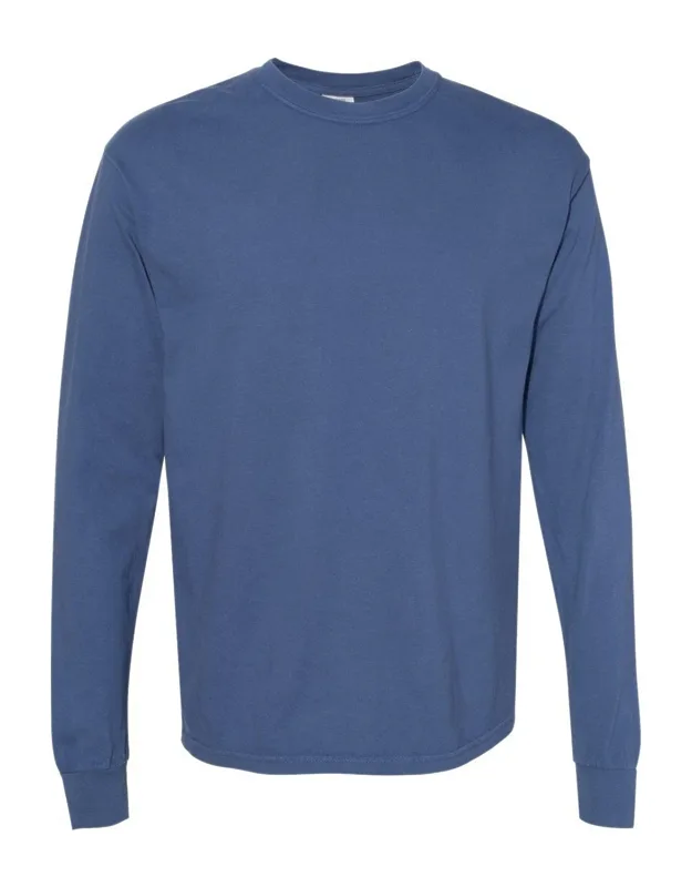 Garment-dyed Heavyweight Long Sleeve T-shirt, Relaxed Fit, Twill Taped Neck And Shoulders