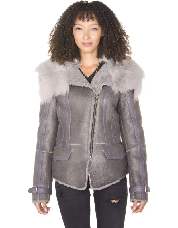 Toscana Shearling Flying Jacket With Shawl Collar And Adjustable Cuffs