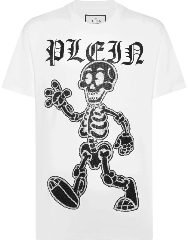 T-shirt Round Neck Ss With Skeleton Prints And Rhinestones