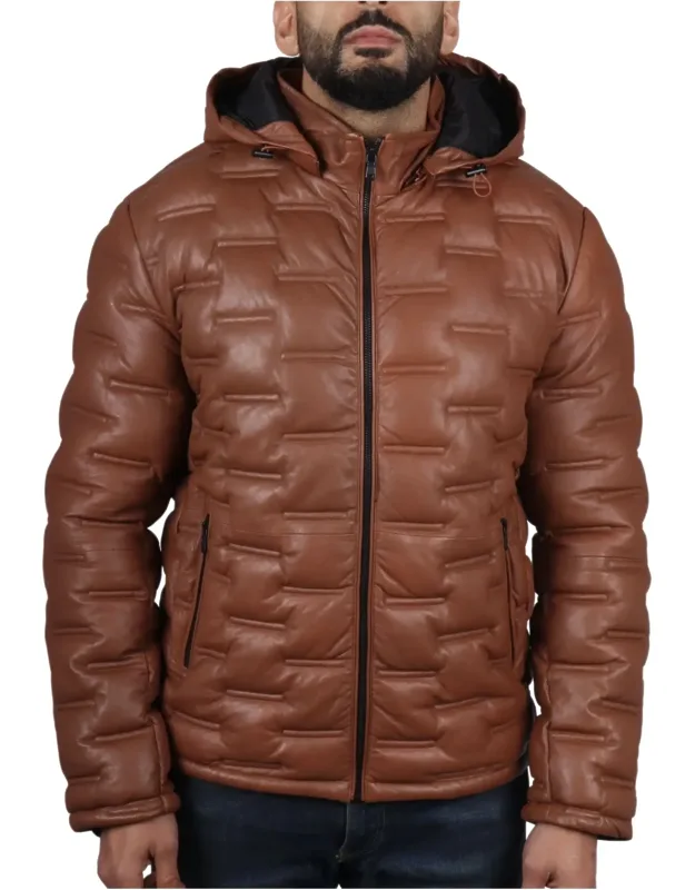 Quilted Real Leather Hooded Jacket
