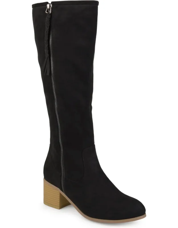 Journee Collection Sanora Stacked Heel Boots With Braided Tassel Detail