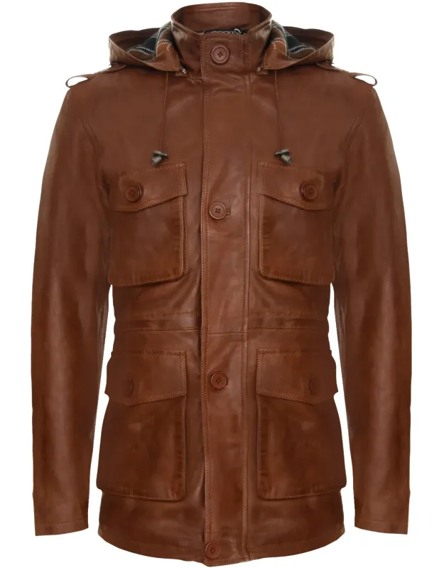 Leather Hooded Trench Coat