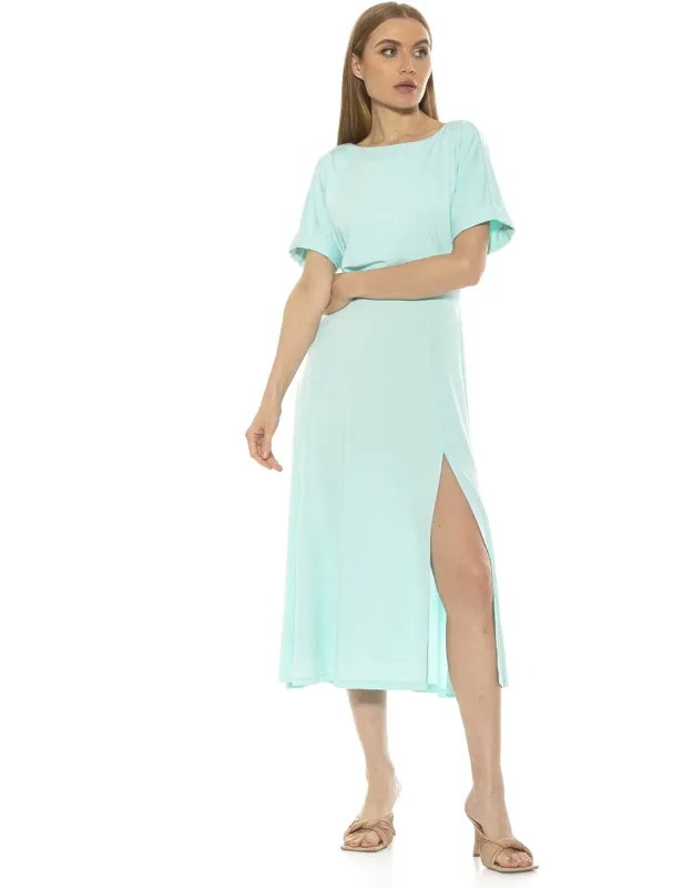 Lana Midi Dress With Boatneck And Leg Slit