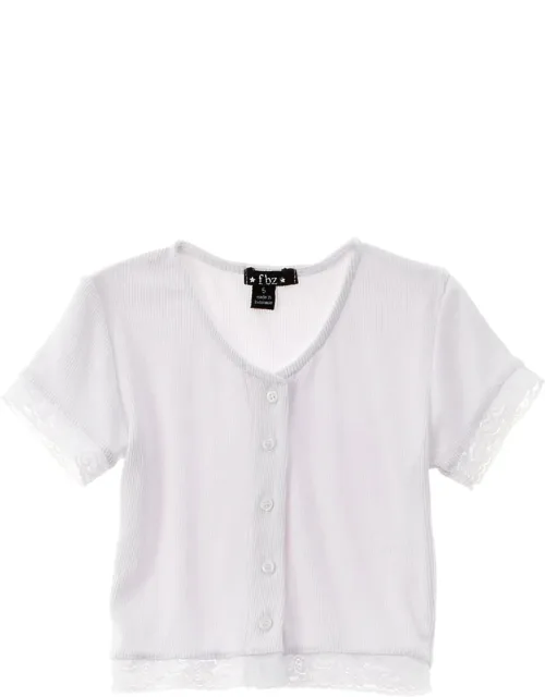 Rib 2x2 Top With Lace Trim And Button Front