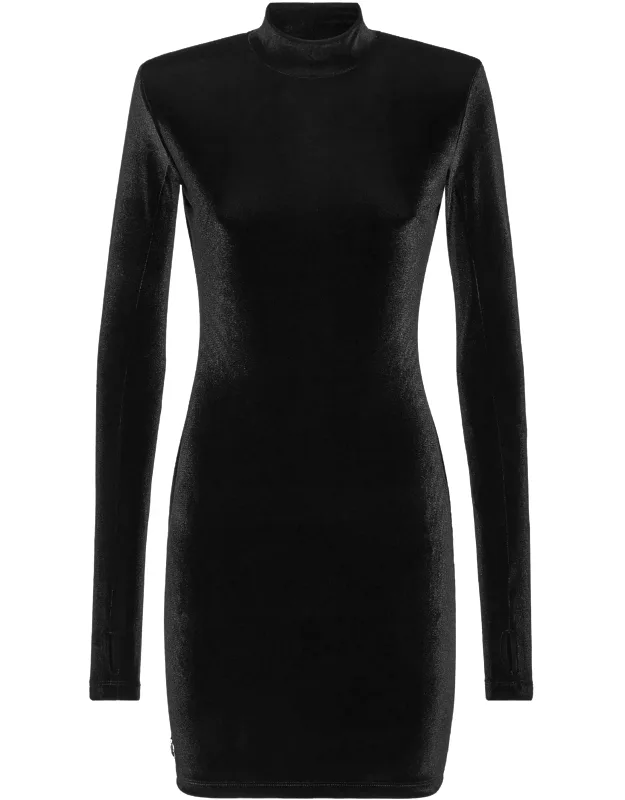 Mini Dress Ls Basic With Stretch Chenille And Thumbhole Cuffs