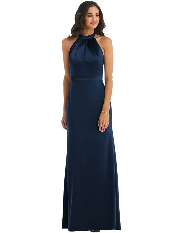 High-neck Open-back Maxi Dress
