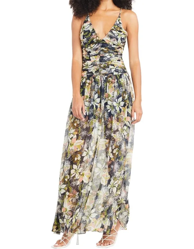 Lovette Linen & Silk-blend Dress With Spaghetti Strap And Ruched Bodice