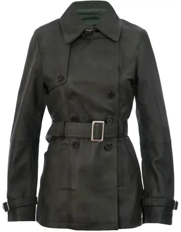 Mid Length Leather Trench Coat