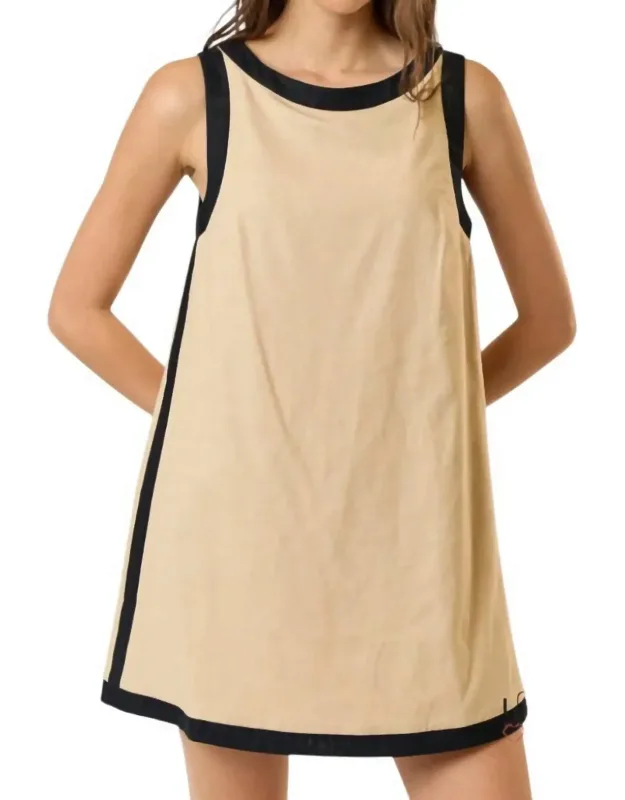 Contrast Detail Boat Neck Sleeveless Mini Dress
