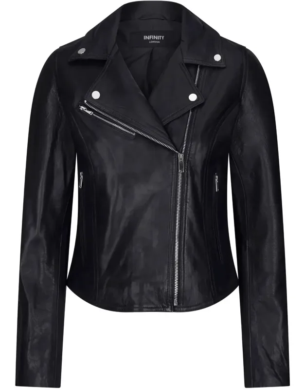 Leather Biker Jacket - Slim Fit Design, Cross Zip Detailing