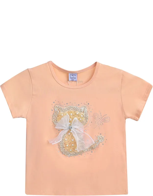 Peach Cat Applique T-shirt