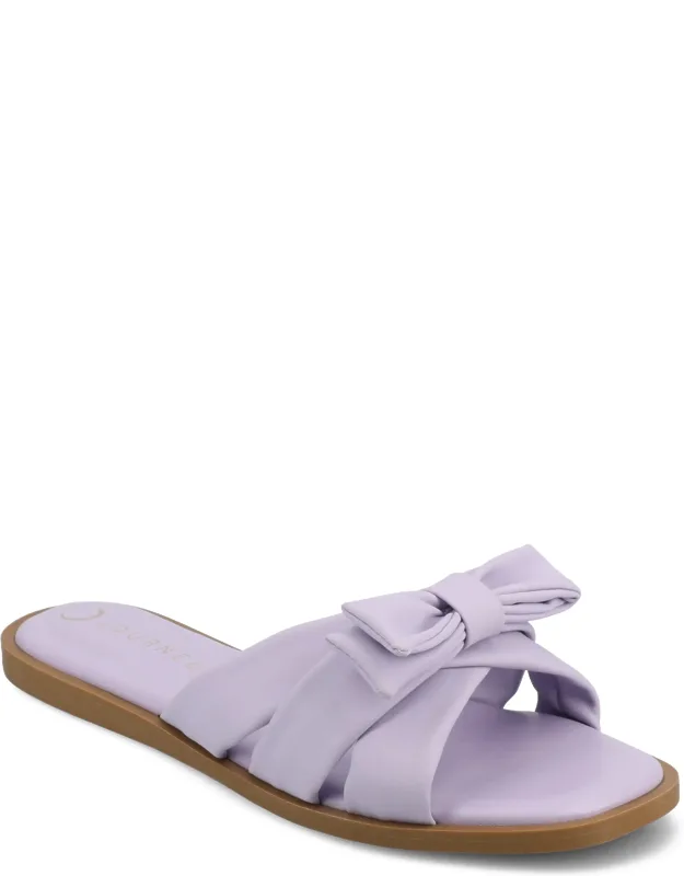 Prylin Flat Sandals With Bow Accent And Cushioned Footbed