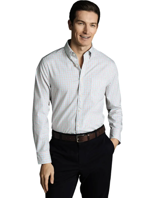 Slim Fit Button-down Collar Non-iron Stretch Poplin Check Shirt