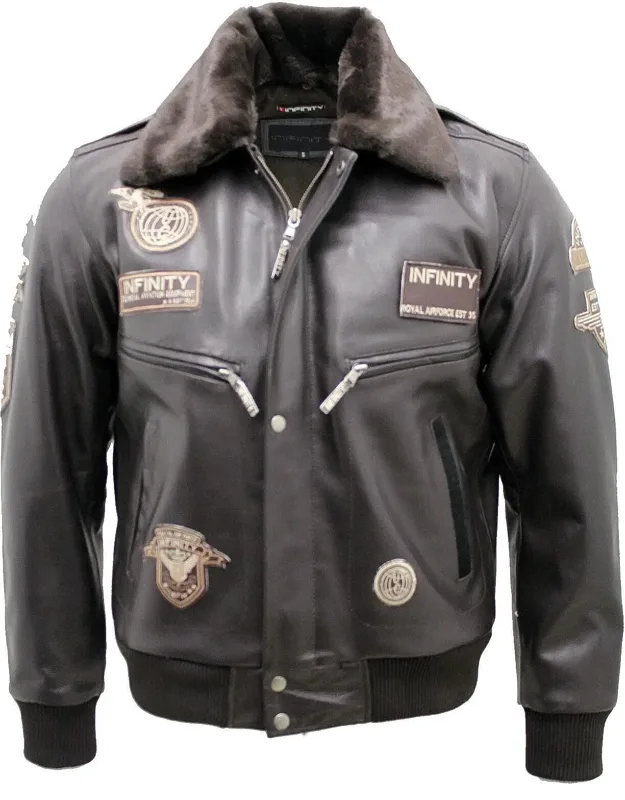 Cowhide Detachable Collar Leather Flight Bomber Jacket