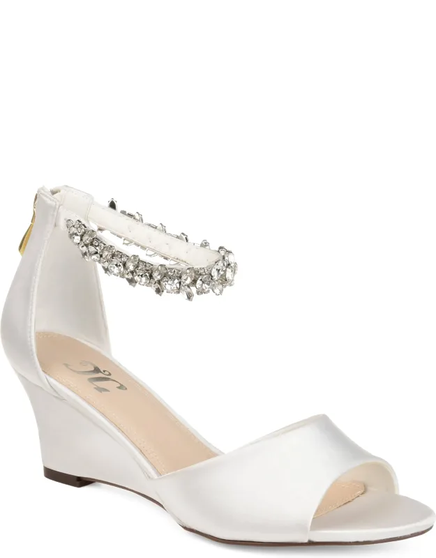 Connor Wedge Sandals With Shimmery Material And Jeweled Ankle Strap