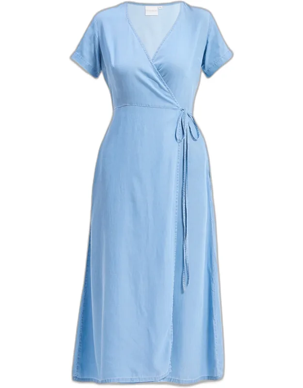 _maxi Wrap Dress With Pockets And Short Sleeves_