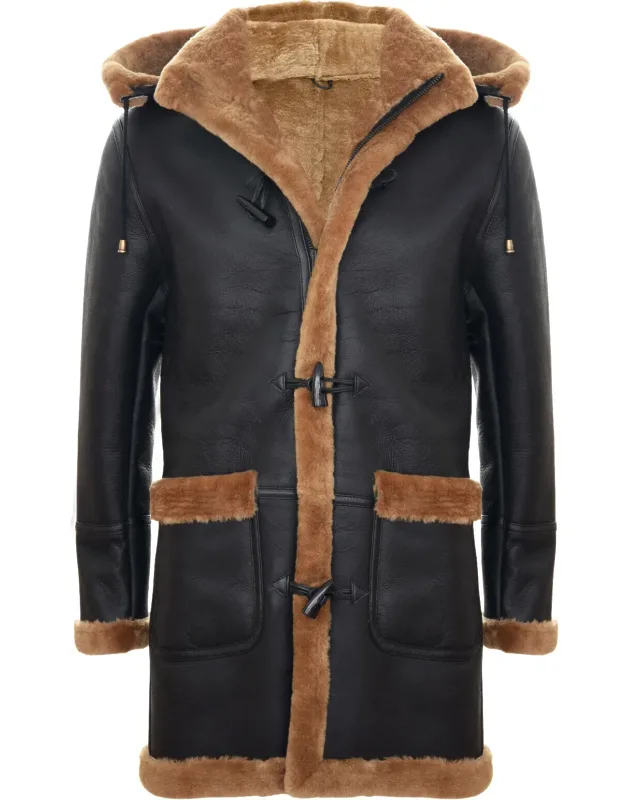 Winter Sheepskin Hooded Duffle Coat-helsinki With Removable Hood And Thick Lining