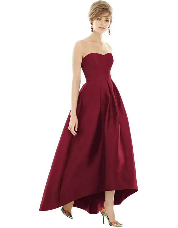 Strapless Satin High Low Dress With Pockets