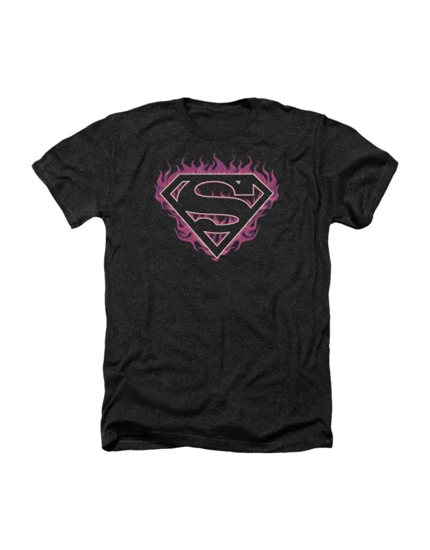 Superman Fuchsia Flames Heather Tee / T-shirt, 50% Cotton And 50% Polyester