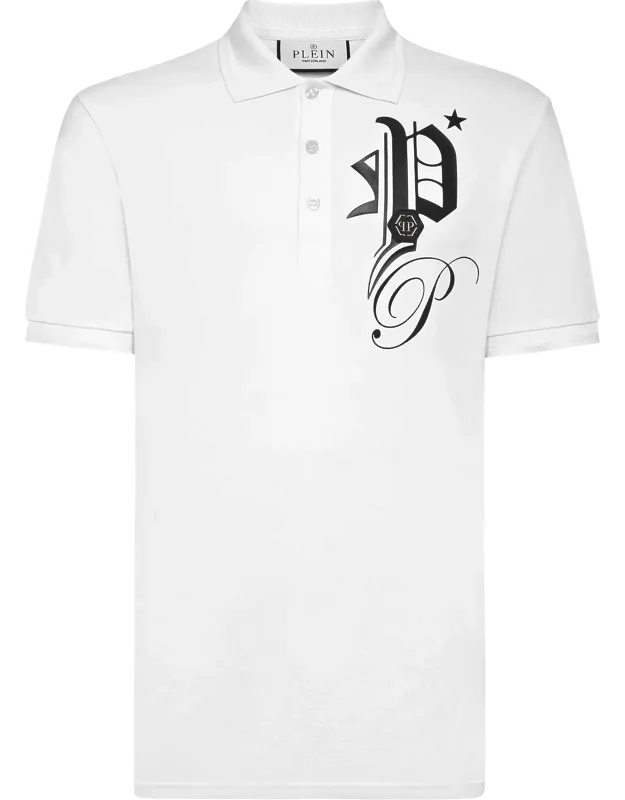 Polo Shirt Ss With Original Prints And Chevron Rib Knit Collar