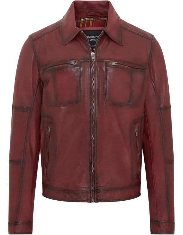 Biker Jacket - Bettles With Premium Lamb Leather And Vintage Rub-off Finish