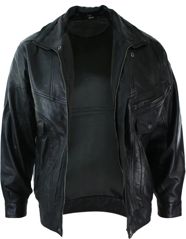 Bomber Jacket - Soft Premium Sheep Napa Leather, Fold Down Or Zip Up Collar