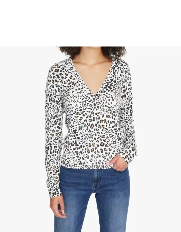 Xoxo Sweater In Leopard, Faux Wrap, Long Sleeve