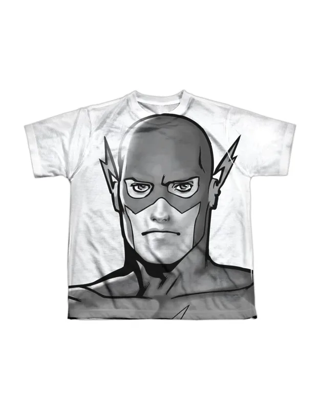 Justice League Of America Bw Flash Head Short Sleeve Poly Crew Tee - Stylish For Everyday Wear