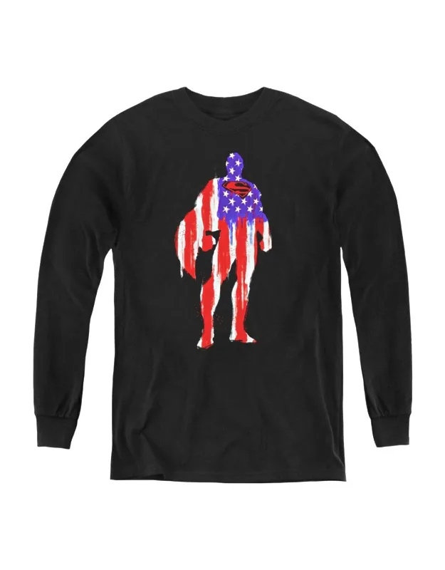 Superman Flag Silhouette Long Sleeve Tee