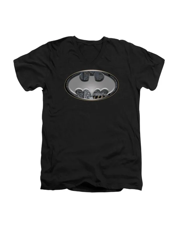 Batman Steel Wall Shield V Neck T-shirt