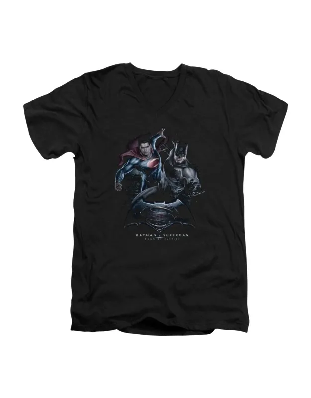 Batman V Superman Team Up Short Sleeve V Neck Premium Cotton T-shirt
