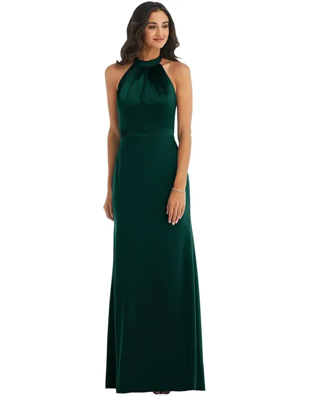High-neck Open-back Maxi Dress With Scarf Tie