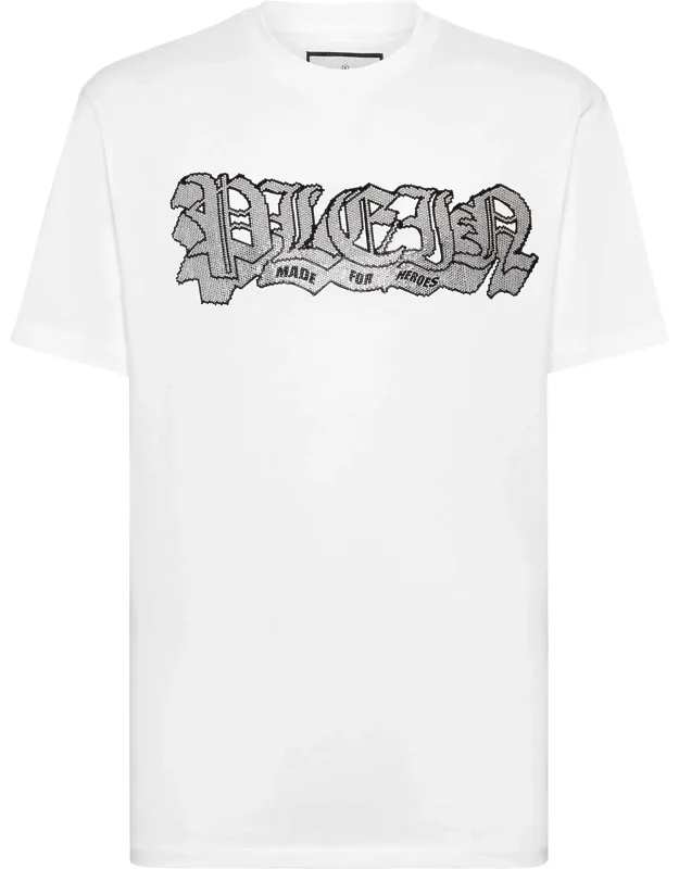 T-shirt Round Neck Ss With Bejewelled Brand Lettering And Rib Knit Neckline