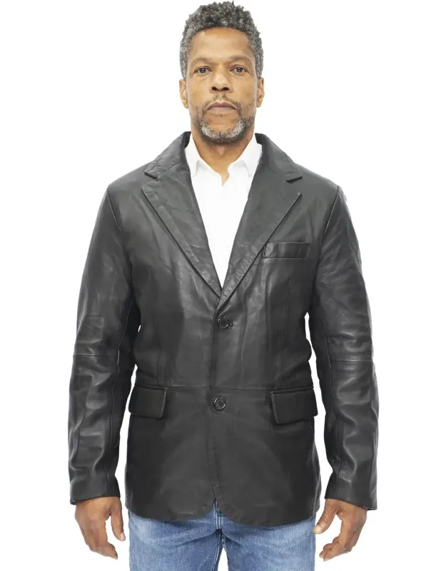 Blazer Jacket-hamilton In Genuine Italian Lamb Skin Leather, Flap Pockets