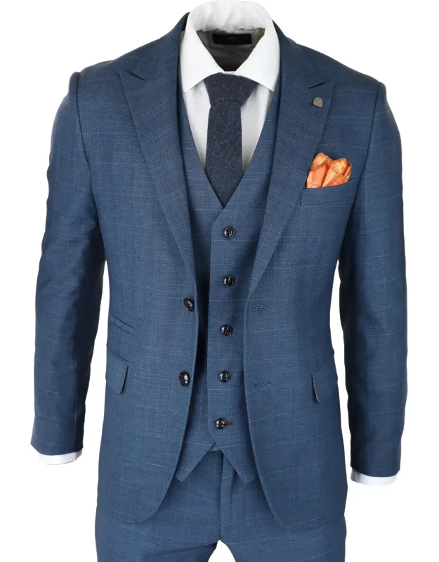 3 Piece Suit Prince Of Wales Check Classic Light Tailored Fit Modern