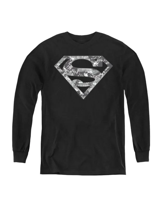 Superman Urban Camo Shield Long Sleeve Tee - Stylish For Everyday Wear, 100% Cotton