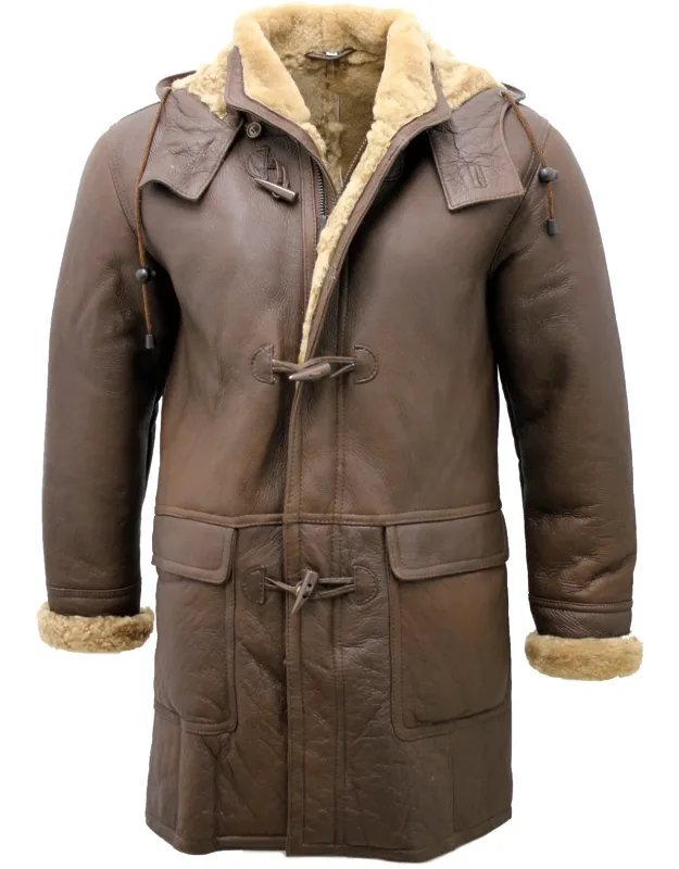 Hooded Duffle Coat With Thick Sheepskin Lining And Deep Flap Pockets